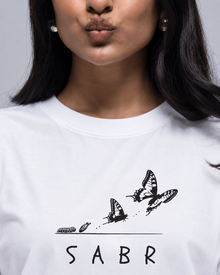 Close-up of the SABR butterfly print