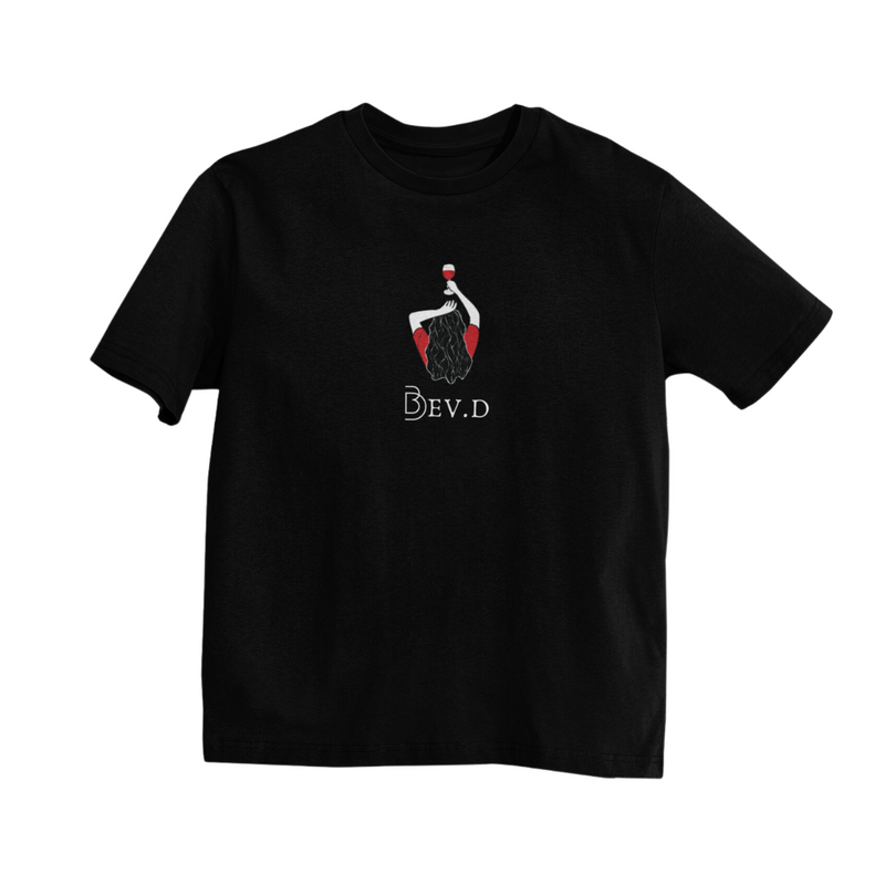 Bev.D oversized black t-shirt with Bollywood-inspired design, perfect for edgy streetwear enthusiasts.