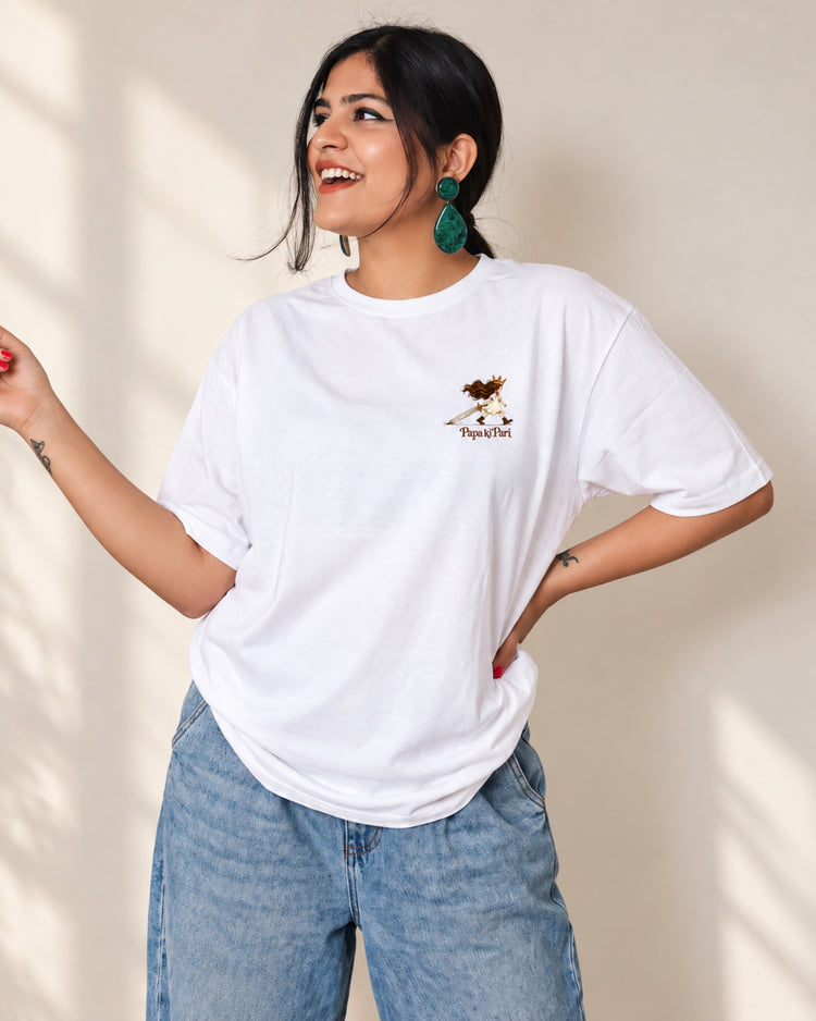 Papa ki Pari white tee styled with denim