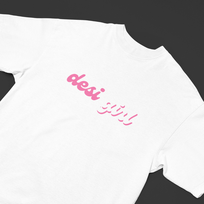 Desi Girl oversized tee with bold design, perfect for confident, culture-loving women.