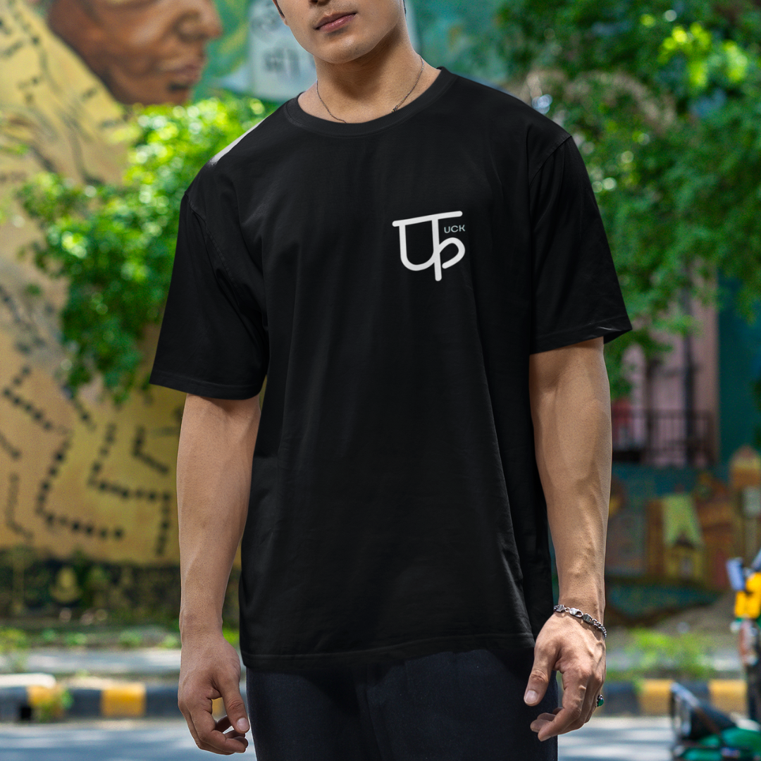 Bold Indian streetwear t-shirt with Devanagari script, Minimalistic F oversized unisex design, trendy South Asian party wear for Canada and America, hindi tshirt