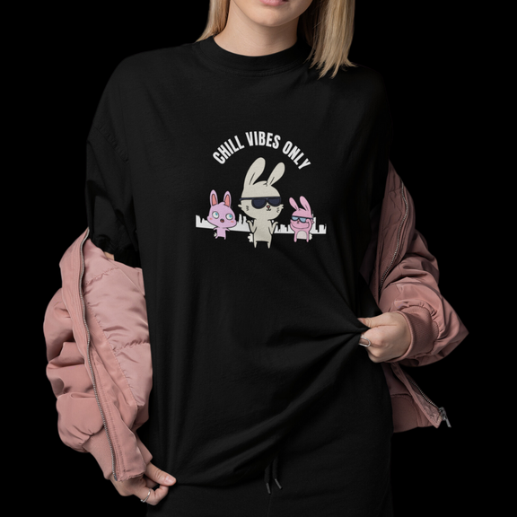 Oversized Chill Vibes Only t-shirt, perfect for relaxed party wear, unisex streetwear, soft cotton tee for everyday cool style
